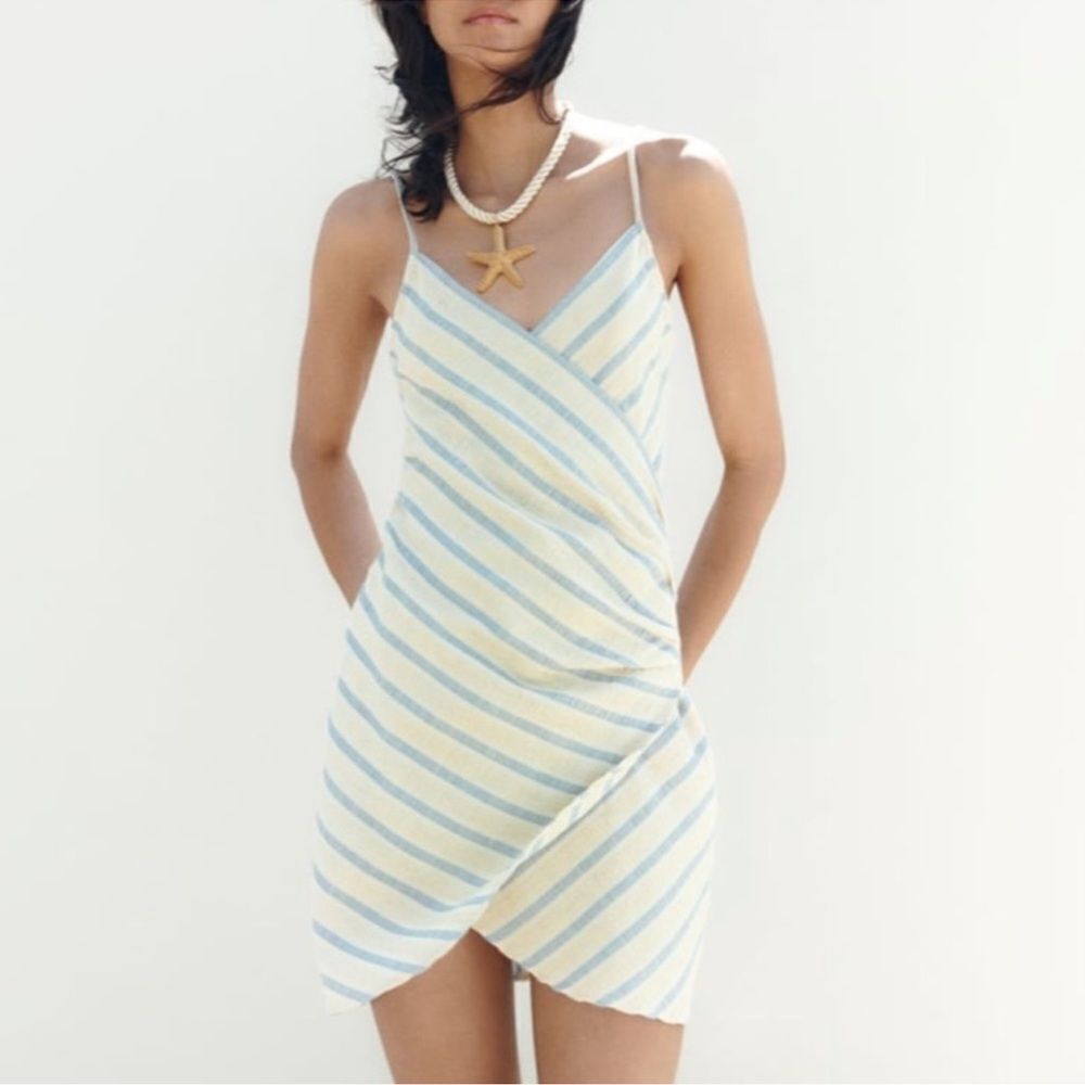 Zara linen blend wrap dress size small